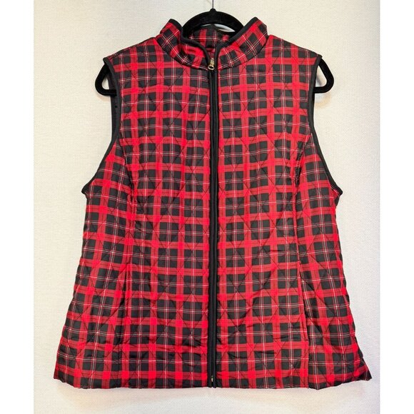 Croft & Barrow Womens Quilted Vest L Red Plaid Cinch Back - Picture 1 of 11